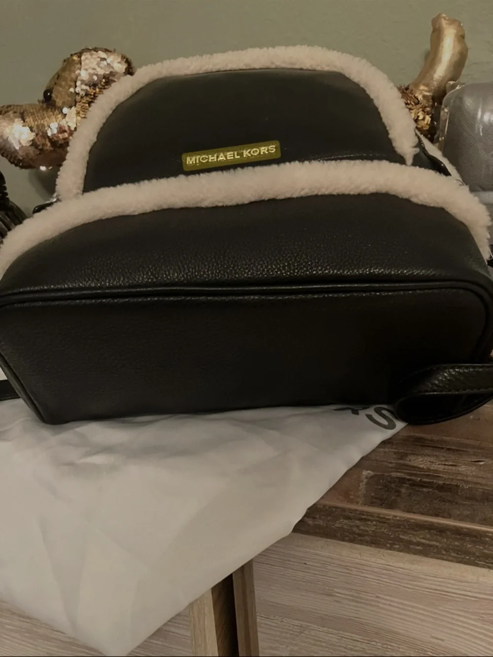Michael Kors Black Mini Backpack with Cream Shearling Trim - Picture 4 of 4